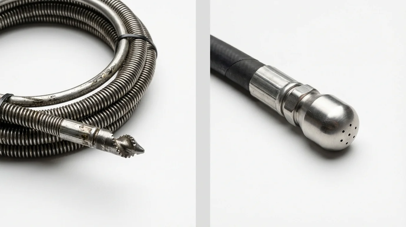 Drain snake cable and hydro jetting nozzle used for drain cleaning in Alto, TX